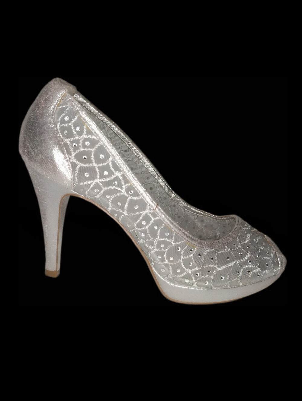 Adrianna Papell Silver Glitter Peep Toe Stiletto Pump Heels Sz 8